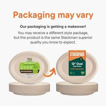 100% Compostable Oval Paper Plates [50-Pack] - {PFAS-Free} - {BPI Certified} - [12 Inch] Heavy Duty, Eco-Friendly, Biodegradable Bagasse Platters - Natural Brown 12" Oval Platter Plates by Stack Man