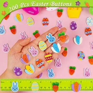 200 Pcs Easter Buttons for Crafts - Wooden Egg Rabbit Carrot Tulip Flowers Shaped Buttons Wood Easter Spring Buttons for Sewing Clothes Accessories Scrapbooking DIY Decorative Embellishments (1 in)