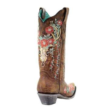 Corral A3652 Tan Deer Skull Overlay and Floral Embroidered Boots