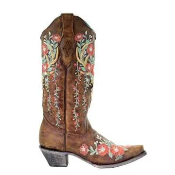 Corral A3652 Tan Deer Skull Overlay and Floral Embroidered Boots