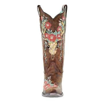 Corral A3652 Tan Deer Skull Overlay and Floral Embroidered Boots