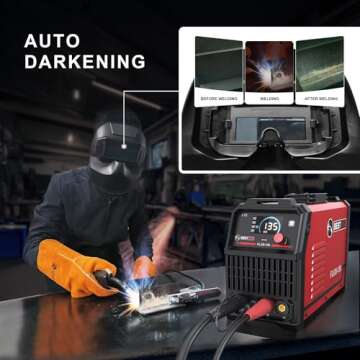 BESTMIG 135A MIG Welder - 3-in-1 Flux Core Welder, MIG/Lift TIG/Stick Welding Machine - Portable IGBT Inverter - 110V with Welding Helmets and Gloves (Red Black, MIG 135A Welder)