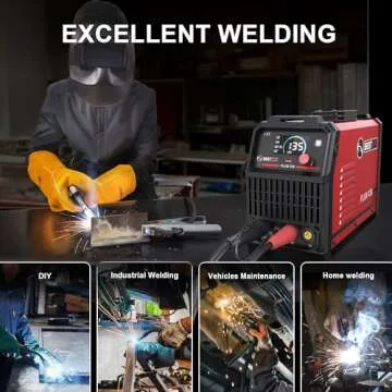 BESTMIG 135A MIG Welder - 3-in-1 Flux Core Welder, MIG/Lift TIG/Stick Welding Machine - Portable IGBT Inverter - 110V with Welding Helmets and Gloves (Red Black, MIG 135A Welder)
