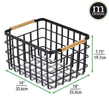 mDesign Wire Storage Basket with Wood Handles for Organization