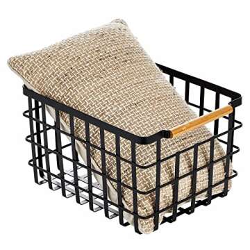 mDesign Wire Storage Basket with Wood Handles for Organization
