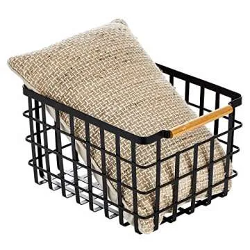 mDesign Wire Storage Basket with Wood Handles for Organization