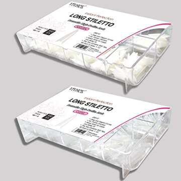 VIVACE 2PACK Natural/Clear Long Stiletto 500 Artificial Fake Gel Nail Tips (Total 1000Tips) 10Sizes ...