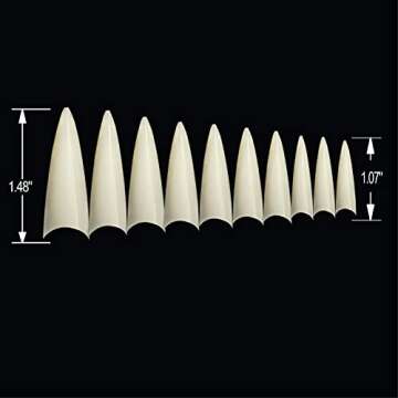 VIVACE 2PACK Natural/Clear Long Stiletto 500 Artificial Fake Gel Nail Tips (Total 1000Tips) 10Sizes For Nail Salon Nail Shop (28510/28512) (Long Stiletto)