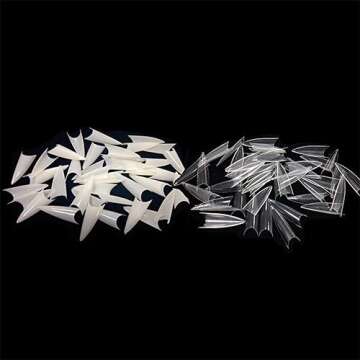 VIVACE 2PACK Natural/Clear Long Stiletto 500 Artificial Fake Gel Nail Tips (Total 1000Tips) 10Sizes For Nail Salon Nail Shop (28510/28512) (Long Stiletto)