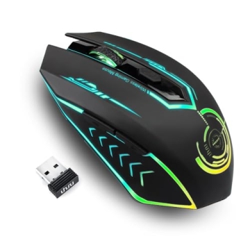UHURU Wireless Gaming Mouse Up to 10000 DPI, Rechargeable USB Wireless Mouse with 6 Buttons 7 Dynami...