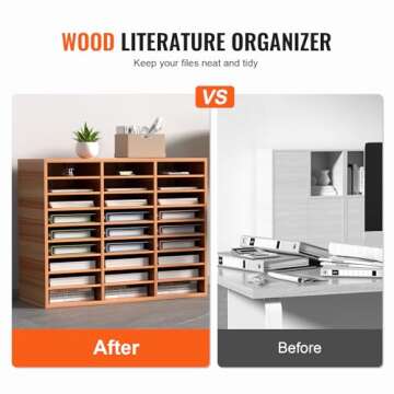 VEVOR 27 Compartments Wood Literature Organizer, Adjustable Shelves, Medium Density Fiberboard Mail ...