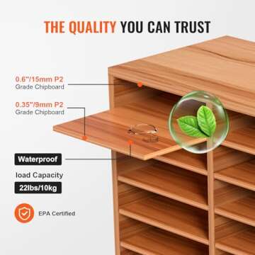 VEVOR 27 Compartments Wood Literature Organizer, Adjustable Shelves, Medium Density Fiberboard Mail Center, Office Home School Storage for Files, Documents, Papers, Magazines, Burlywood