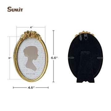 Sunlit Vintage Picture Frame 4x6 Inch, Oval Antique Photo Frames with Glass Front, Luxury Photo Disp...