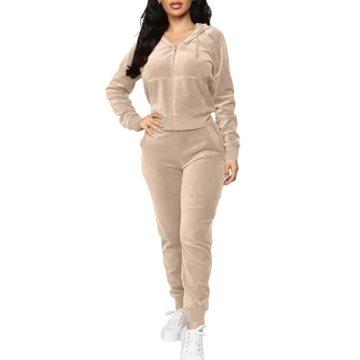 BOGURST 2 Piece Outfits for Women Tracksuit Casual Long Sleeve Jogging Sweatsuit Workout Set Khaki 2...
