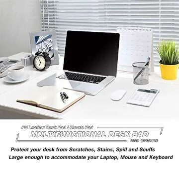 Desk Pad Protector Office Desk Mat, BUBM Waterproof PU Leather Desk Writing Mat Laptop Large Mouse Pad Desk Blotters Desk Decor for Office Home, 35.4" x 17" White