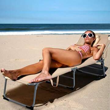 GYMAX Tanning Chair, Beach Lounge Chair with Face Hole, 5 Level Adjustable Backrest, Removable Pillo...