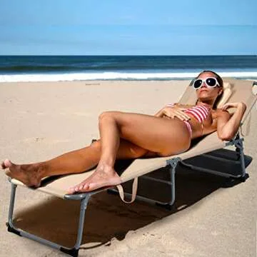 GYMAX Tanning Chair, Beach Lounge Chair with Face Hole, 5 Level Adjustable Backrest, Removable Pillo...