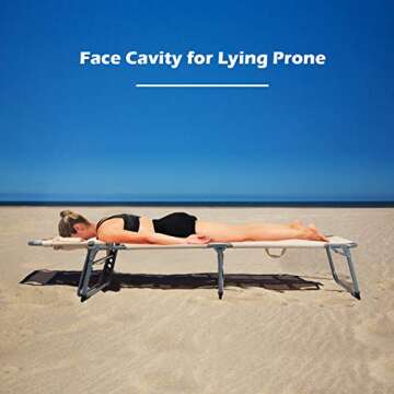 GYMAX Tanning Chair, Beach Lounge Chair with Face Hole, 5 Level Adjustable Backrest, Removable Pillow & Carry Handle, Layout Sunbathing Chair for Outside Beach Poolside Lawn Patio (1, Sand)