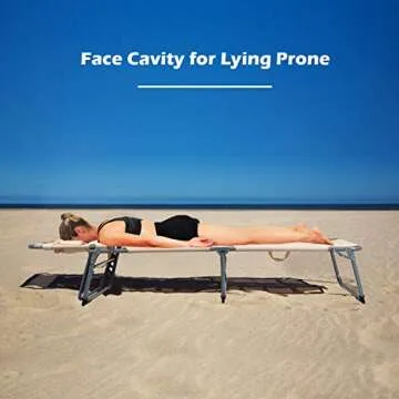 GYMAX Tanning Chair, Beach Lounge Chair with Face Hole, 5 Level Adjustable Backrest, Removable Pillow & Carry Handle, Layout Sunbathing Chair for Outside Beach Poolside Lawn Patio (1, Sand)