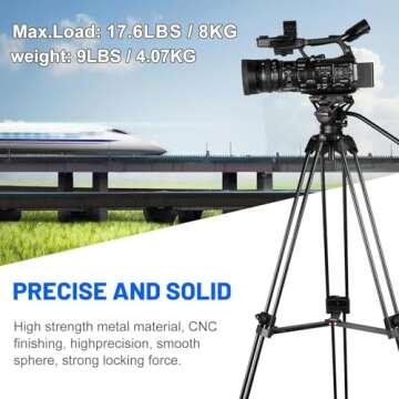 Video Tripod, COMAN 74" Professional Heavy Duty Camera Tripods with Quick Release Plate and 360° Fluid Head, Tall Travel Tripod Stand for DSLR, Camcorder, Aluminum Twin Tube Leg, Max Load:17.6lbs/8Kg