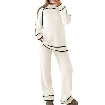 ZESICA Cozy Two Piece Outfit with Turtleneck and Wide Legs