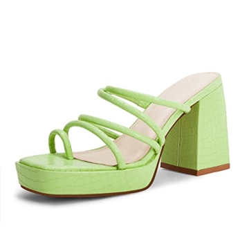 Rilista Womens Chunky Sandals Strappy Platform Square Toe Block Heeled Mules Summer Sandal Party Sho...