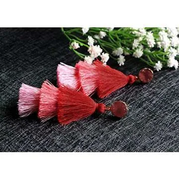 Me&Hz Red Layered Fashion Tassel Earrings Dangle Drop Bohemian Statement Earring for Women Red Ombre Fringe Crystal Studs Christmas Valentine Day Gift