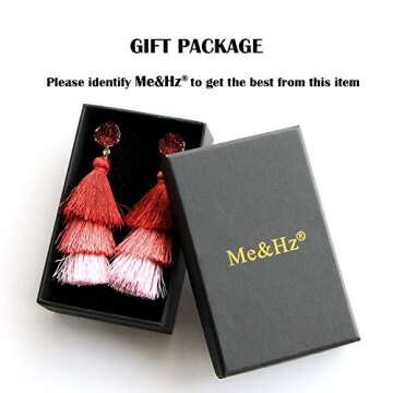 Me&Hz Red Layered Fashion Tassel Earrings Dangle Drop Bohemian Statement Earring for Women Red Ombre Fringe Crystal Studs Christmas Valentine Day Gift