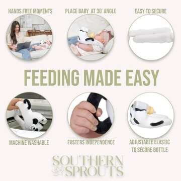 Self Feeding Baby Bottle Holder Cushion - Adjustable Hands Free Bottle Propper for Baby Boy & Girl- Portable Soft Bottle Feeding Pillow for Newborn with Side Handles & Cotton Storage Bag