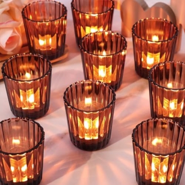 KTNSTSAAL 12PCS Brown Glass Votive Candle Holders - Elegant Decor for Weddings & Parties