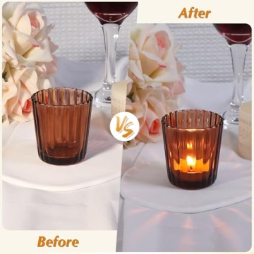 KTNSTSAAL 12PCS Brown Glass Votive Candle Holders Elegant Decor