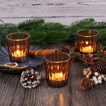 KTNSTSAAL 12PCS Brown Glass Votive Candle Holders Elegant Decor