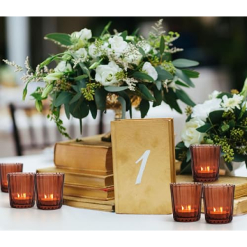 KTNSTSAAL 12PCS Brown Glass Votive Candle Holders Elegant Decor