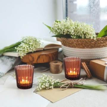 KTNSTSAAL 12PCS Brown Glass Votive Candle Holders Elegant Decor