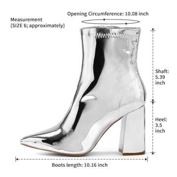 mysoft Women's GoGo Boots Mid Calf Block Heel Ankle Boots Pointed Toe Patent Leather Side Zipper Booties