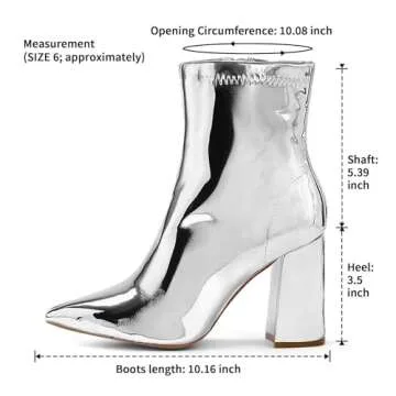 mysoft Women's GoGo Boots Mid Calf Block Heel Ankle Boots Pointed Toe Patent Leather Side Zipper Booties