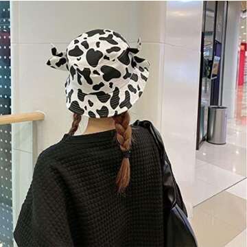 Cow Print Bucket Hat with Horns - Summer Style & UV Protection