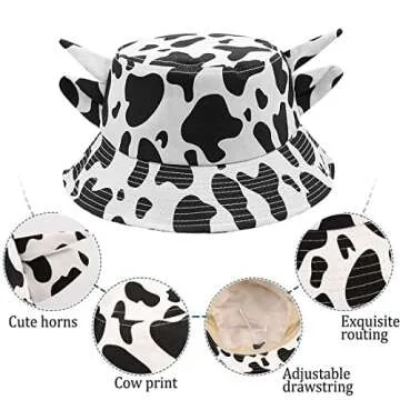 Cow Print Bucket Hat with Horns - Summer Style & UV Protection