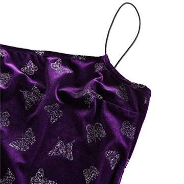 YODNBUK Women's Velvet Mini Dress Slim Spaghetti Straps Side Slit Mini Dress Sexy Butterfly Cami Bodycon Dress