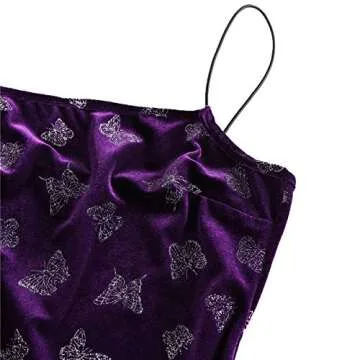 YODNBUK Women's Velvet Mini Dress Slim Spaghetti Straps Side Slit Mini Dress Sexy Butterfly Cami Bodycon Dress