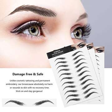 Blulu 6 Sheets 4D Hair-Like Waterproof Eyebrow Tattoos Stickers Eyebrow Transfers Temporary Brow Tattoo Peel Off Grooming Shaping Sticker in Arch Style, 66 Pairs Black(High Arch Eyebrow)