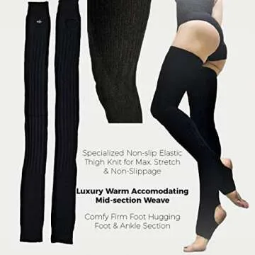 Thigh High Leg Warmers for Women - Pole Dance, Yoga Thigh High Socks to Warm Up Black