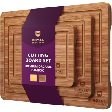 Royal Craft Wood Bamboo Cutting Boards Set - Ideal for Kitchen Meal Prep & Serving