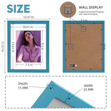 Muzilife 11x14 Wood Picture Frame with Real Glass Cover, Teal Photo Frame Display Pictures 8x10 with Mat or 11x14 Without Mat, Vertical & Horizontal on Wall, 1pcs