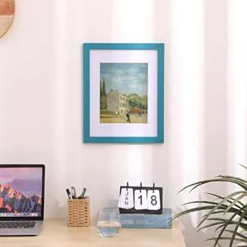 Muzilife 11x14 Wood Picture Frame with Real Glass Cover, Teal Photo Frame Display Pictures 8x10 with Mat or 11x14 Without Mat, Vertical & Horizontal on Wall, 1pcs