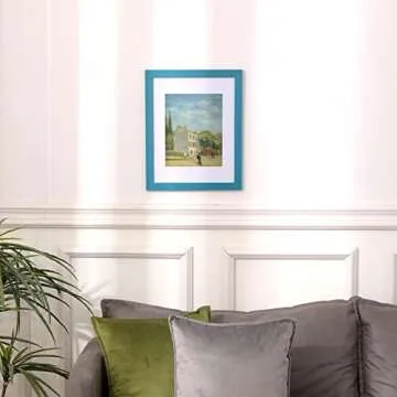 Muzilife 11x14 Wood Picture Frame with Real Glass Cover, Teal Photo Frame Display Pictures 8x10 with Mat or 11x14 Without Mat, Vertical & Horizontal on Wall, 1pcs