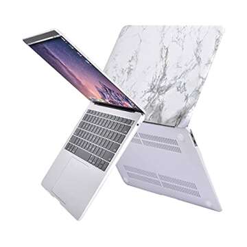 MOSISO Compatible with MacBook Air 13 inch Case 2022 2021 2020 2019 2018 Release A2337 M1 A2179 A1932 Retina Display Touch ID, Plastic Pattern Hard Shell&Keyboard Cover&Screen Protector, White Marble