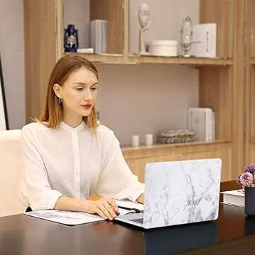 MOSISO Compatible with MacBook Air 13 inch Case 2022 2021 2020 2019 2018 Release A2337 M1 A2179 A1932 Retina Display Touch ID, Plastic Pattern Hard Shell&Keyboard Cover&Screen Protector, White Marble