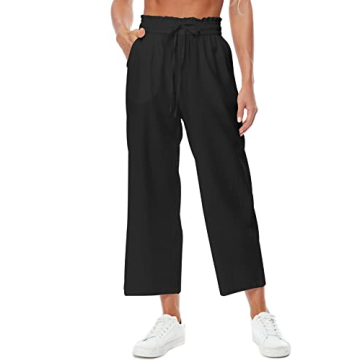 CNJXJCD Women's Linen Pants - Stylish Wide Leg High Waisted Drawstring Pants with Pockets