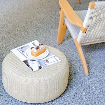 weruisi Woven Inflatable Ottoman with Air Pump D21”x H10” Outdoor Indoor Pouf Patio Footrest Sto...